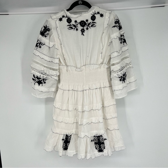 Anthropologie White Black Floral Lace Ruffled Button Down Bohemian Mini Dress S - Picture 7 of 7